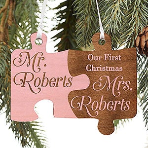 Mr & Mrs Pink Wood Wedding Ornament - 18030-P
