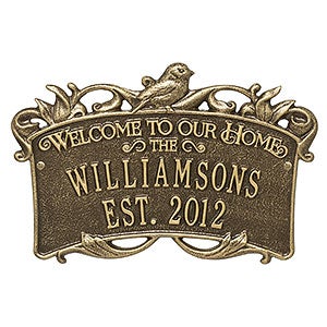 Songbird Welcome Personalized Aluminum Wedding Plaque- Antique Brass - 18031D-AB