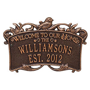 Songbird Welcome Personalized Aluminum Wedding Plaque- Antique Copper - 18031D-AC