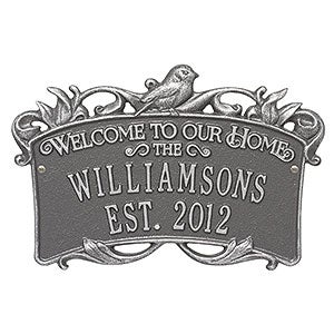 Songbird Welcome Personalized Aluminum Wedding Plaque- Pewter Silver - 18031D-PS