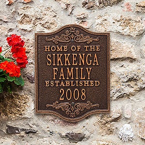 Buena Vista Family Established Personalized Aluminum Plaque - Antique Copper - 18033D-AC