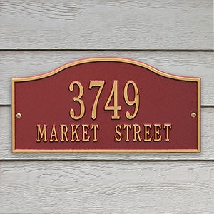 Rolling Hills Personalized Aluminum Address Plaque - Red & Gold - 18036D-RG