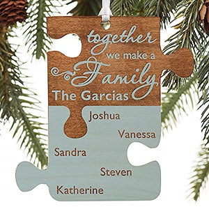 Pieces Of Love Personalized Family Blue Wood Ornament - 18058-B