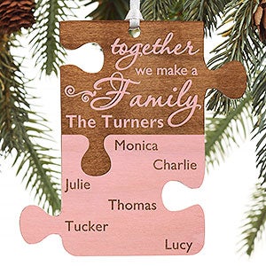 Pieces Of Love Personalized Family Pink Wood Ornament - 18058-P