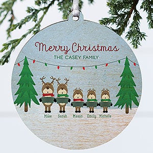 Reindeer Family Personalized Wood Christmas Ornament - 18063-1W
