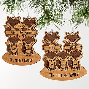 Fox Family Personalized Natural Wood Ornament - 18071