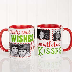 Candy Cane Wishes and Mistletoe Kisses Photo Christmas Mug 11 oz.- Red - 18072-R