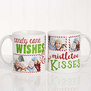 White 11oz Photo Christmas Mug - Candy Cane Wishes, Mistletoe Kisses - 18072-S