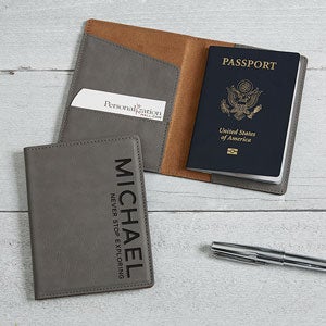 Personalized Passport Holder in Gray - Add Name And Quote - 18116-G