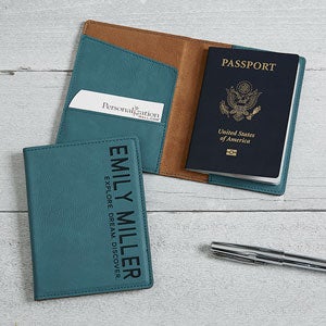Personalized Passport Holder in Teal - Add Name And Quote - 18116-T