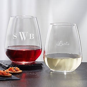 Personalized Stemless Wine Glasses - Monogram - 18155-SM