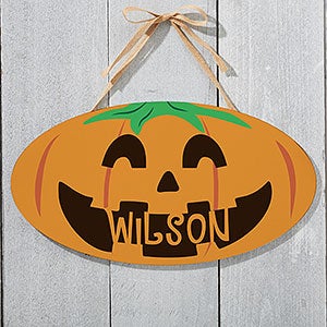 Happy Jack-o-Lantern Personalized Oval Wood Sign - 18254