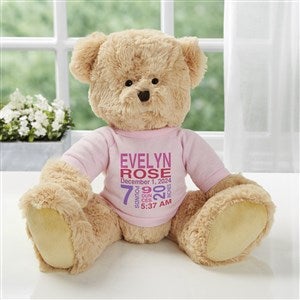 Personalized Teddy Bear For Baby Girl - Baby Birth Info - 18307-P
