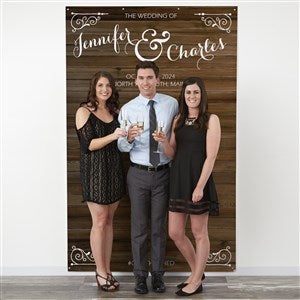 Rustic Wood Personalized Wedding Photo Backdrop - 18337