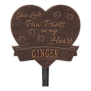 Paw Print Heart Personalized Pet Memorial Lawn Plaque - Antique Brass - 18351D-L