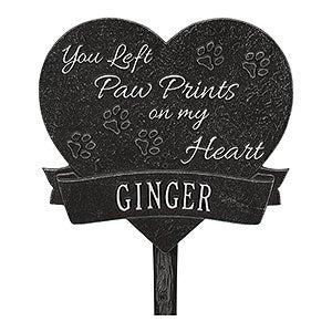 Paw Print Heart Personalized Pet Memorial Lawn Plaque - Black & Silver - 18351D-BS