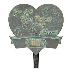Paw Print Heart Personalized Pet Memorial Lawn Plaque - Bronze & Verdi - 18351D-BV