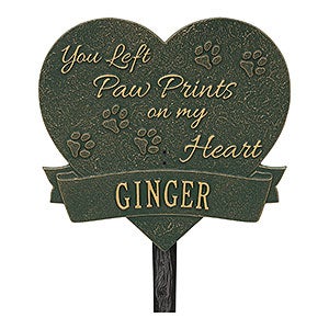 Paw Print Heart Personalized Pet Memorial Lawn Plaque - Green & Gold - 18351D-GG