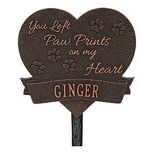 Paw Print Heart Personalized Pet Memorial Lawn Plaque - Oil Rubbed Bronze - 18351D-OB