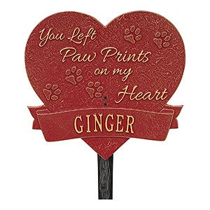 Paw Print Heart Personalized Pet Memorial Lawn Plaque - Red & Gold - 18351D-RG