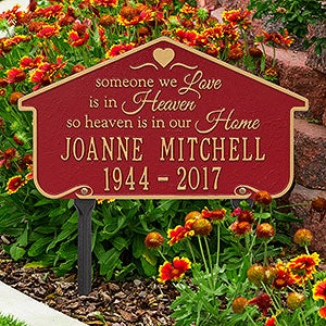 Heavenly Home Personalized Memorial Lawn Plaque - Red & Gold - 18352D-RG