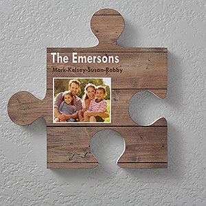 Name & Photo Personalized Puzzle Piece Wall Décor- Wood Textures - 18367