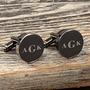 Round Gunmetal Engraved Cufflinks - 18431