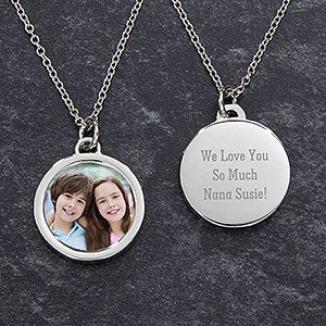 Grandmas Engraved Round Photo Pendant Necklace - 18434