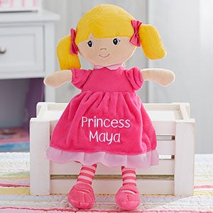Pretty Pink Embroidered Doll Light Skin Blonde Hair