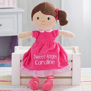 Pretty Pink Embroidered Doll - Light Skin & Brown Hair - 18453