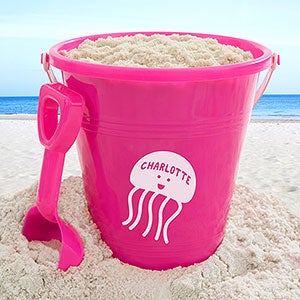 Sea Creatures Personalized Pink Beach Pail & Shovel - 18486