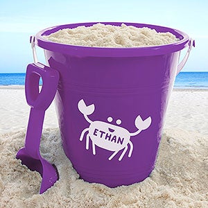 Sea Creatures Personalized Plastic Beach Pail & Shovel- Purple - 18486-P