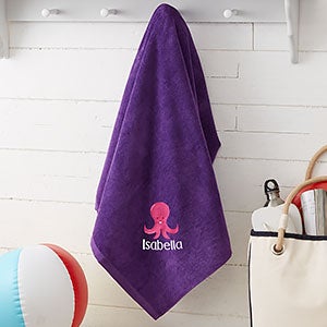 Sea Creatures Embroidered 35x60 Beach Towel - Purple - 18573-P