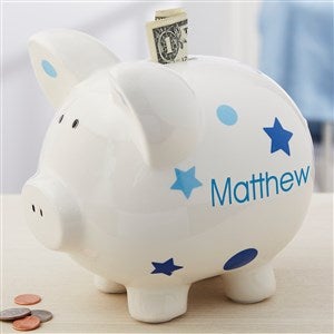 Baby Boy Polka Dots & Stars Personalized Piggy Bank - 18609