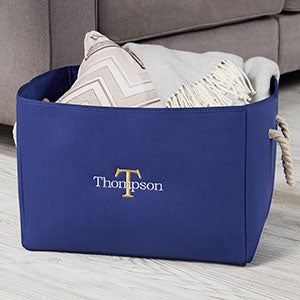 Embroidered Blue Storage Tote - Name & Initial - 18680-B