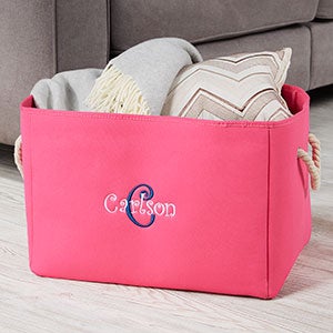 Embroidered Pink Storage Tote - Name & Initial - 18680-P