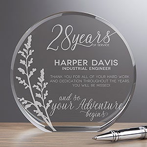 Retirement 4" Round Crystal Personalized Award - 18779