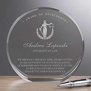 Attorney 4" Round Crystal Personalized Award - 18781