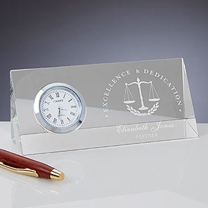 Law Profession Personalized Crystal Desk Clock Name Plate - 18786