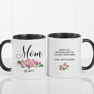 New Mom Personalized Floral Coffee Mug 11 oz.- Black - 18818-B