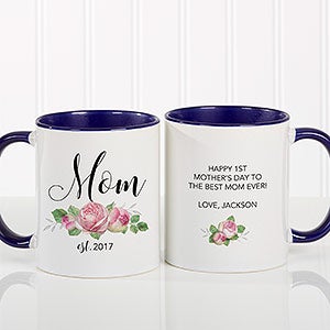 New Mom Personalized Floral Coffee Mug 11 oz.- Blue - 18818-BL