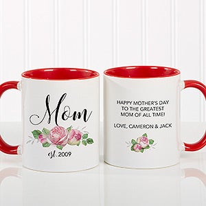 New Mom Personalized Floral Coffee Mug 11 oz.- Red - 18818-R