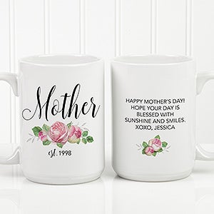 New Mom Personalized Floral Coffee Mug 15 oz.- White - 18818-L
