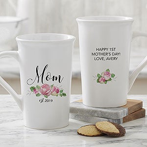 New Mom Personalized Floral Latte Mug 16 oz.- White - 18818-U