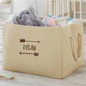 Tribal Inspired Embroidered Tan Storage Tote - 18843