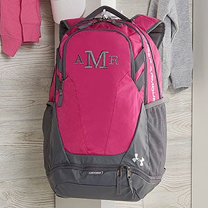 grey and pink under armour backpack