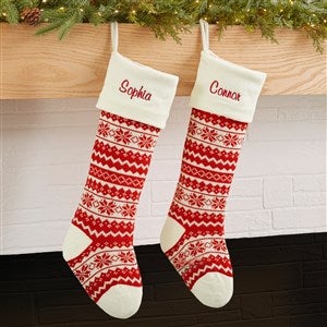 Holiday Sweater Personalized Jumbo Knit Christmas Stockings - Red & Ivory - 19001-S
