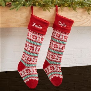 Holiday Sweater Personalized Jumbo Knit Christmas Stockings - Red & Green - 19001