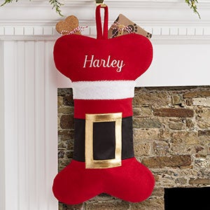 Santa Belt Personalized Dog Christmas Stocking - 19014-D