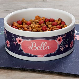 Personalized Pet Floral Large Dog Bowl - 19021-L